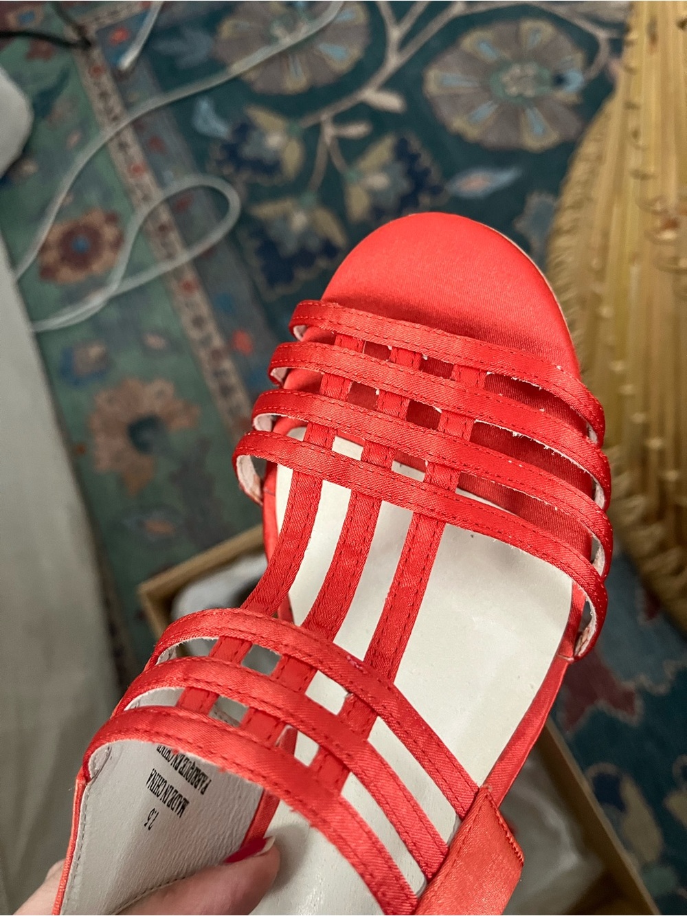 Women's Coral Red Strappy Satin Sandals